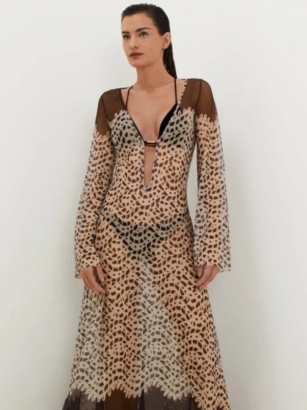Caroline Constas cover up dress - Beige/Brown Geometric Animal Print NWT